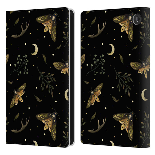 Episodic Drawing Pattern Death Head Moth Leather Book Wallet Case Cover For Amazon Fire 7 2022