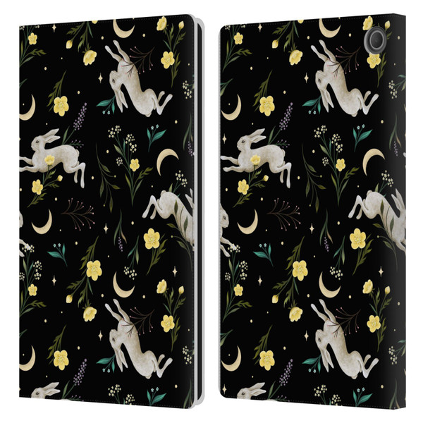 Episodic Drawing Pattern Bunny Night Leather Book Wallet Case Cover For Amazon Fire Max 11 2023