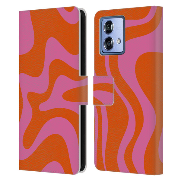 Kierkegaard Design Studio Retro Abstract Patterns Hot Pink Orange Swirl Leather Book Wallet Case Cover For Motorola Moto G84 5G