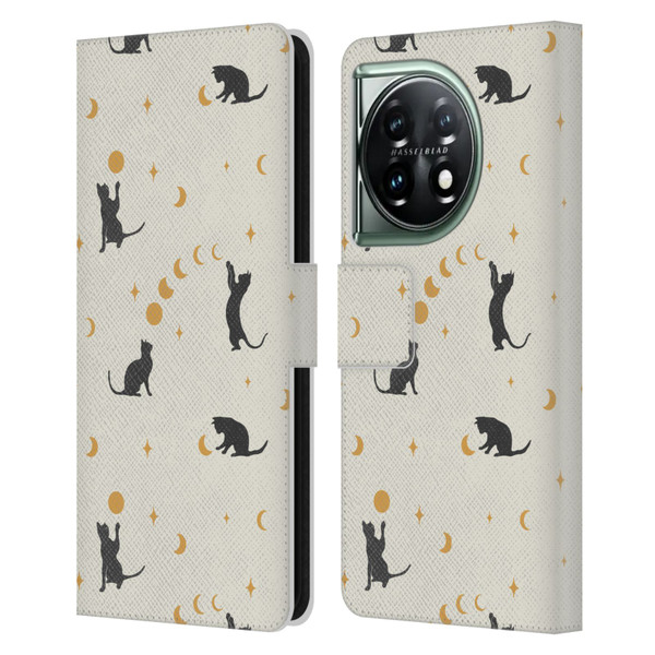 Episodic Drawing Pattern Cat And Moon Leather Book Wallet Case Cover For OnePlus 11 5G