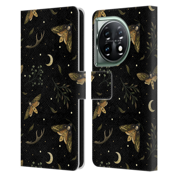 Episodic Drawing Pattern Death Head Moth Leather Book Wallet Case Cover For OnePlus 11 5G