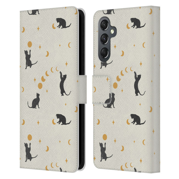 Episodic Drawing Pattern Cat And Moon Leather Book Wallet Case Cover For Samsung Galaxy A25 5G