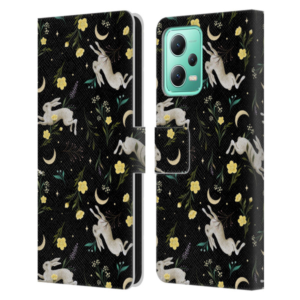 Episodic Drawing Pattern Bunny Night Leather Book Wallet Case Cover For Xiaomi Redmi Note 12 5G