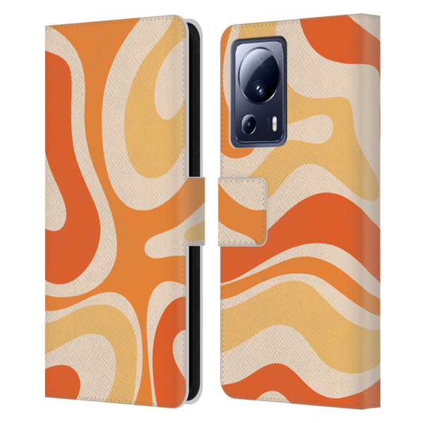 Kierkegaard Design Studio Retro Abstract Patterns Modern Orange Tangerine Swirl Leather Book Wallet Case Cover For Xiaomi 13 Lite 5G