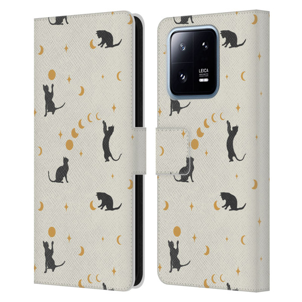 Episodic Drawing Pattern Cat And Moon Leather Book Wallet Case Cover For Xiaomi 13 Pro 5G