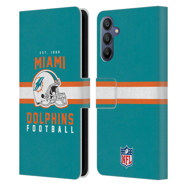 NFL Miami Dolphins Graphics Helmet Typography Leather Book Wallet Case Cover For Samsung Galaxy A15 NFL Miami Dolphins Graphics Helmet Typography Leather Book Wallet Case Cover For Samsung Galaxy A15