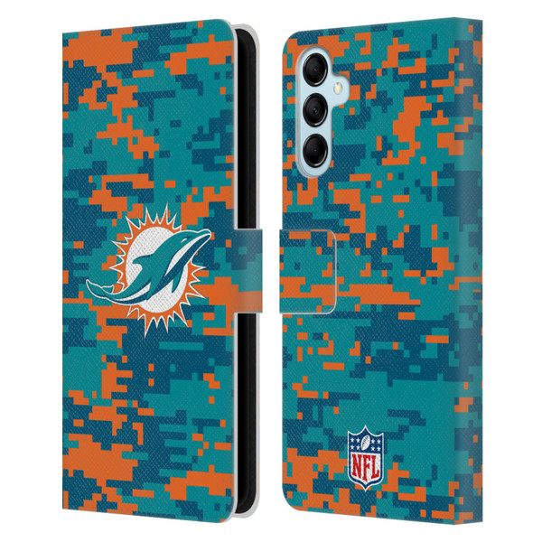 NFL Miami Dolphins Graphics Digital Camouflage Leather Book Wallet Case Cover For Samsung Galaxy M14 5G