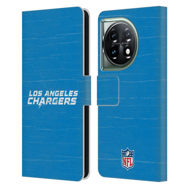 NFL Los Angeles Chargers Logo Distressed Look Leather Book Wallet Case Cover For OnePlus 11 5G
