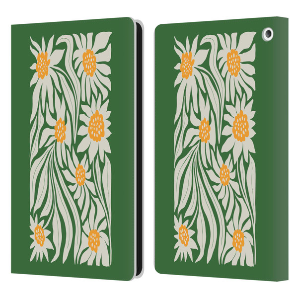 Ayeyokp Plants And Flowers Sunflowers Green Leather Book Wallet Case Cover For Amazon Fire HD 8/Fire HD 8 Plus 2020