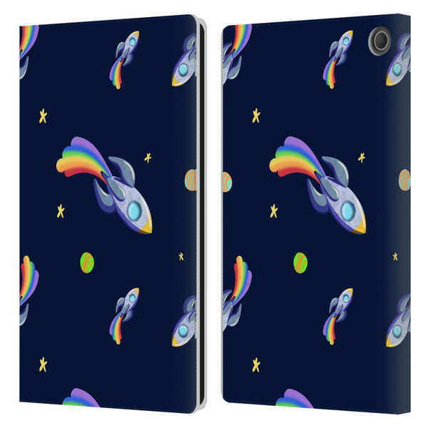 Carla Morrow Patterns Rocketship Leather Book Wallet Case Cover For Amazon Fire Max 11 2023