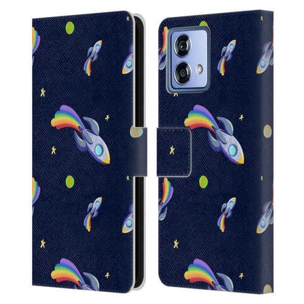 Carla Morrow Patterns Rocketship Leather Book Wallet Case Cover For Motorola Moto G84 5G