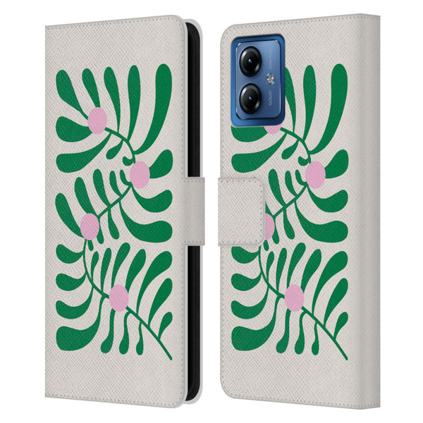 Ayeyokp Plant Pattern Summer Bloom White Leather Book Wallet Case Cover For Motorola Moto G14