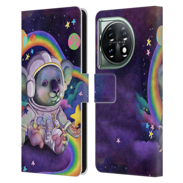 Carla Morrow Rainbow Animals Koala In Space Leather Book Wallet Case Cover For OnePlus 11 5G