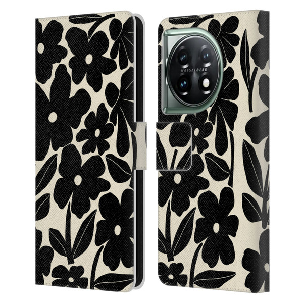 Gabriela Thomeu Retro Black And White Groovy Leather Book Wallet Case Cover For OnePlus 11 5G