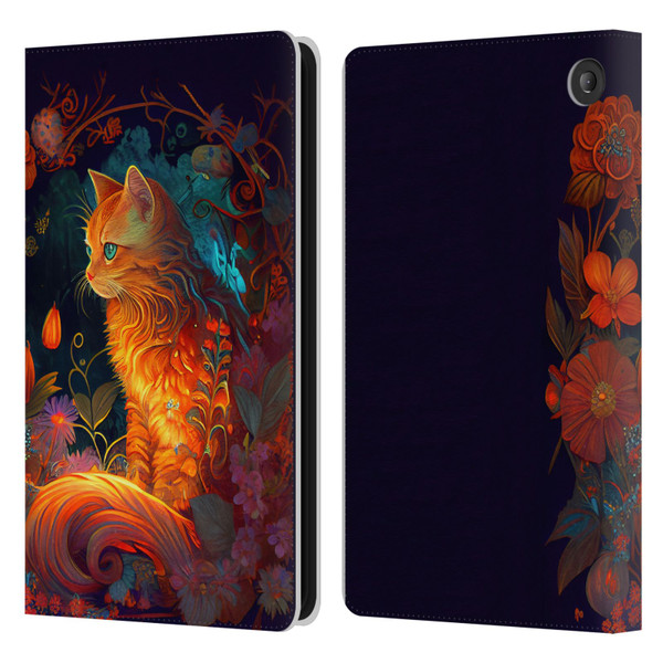 JK Stewart Art Cat Leather Book Wallet Case Cover For Amazon Fire 7 2022