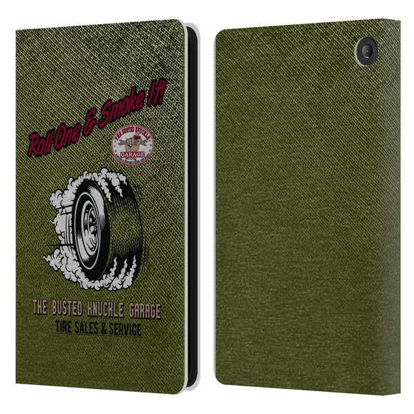 Busted Knuckle Garage Graphics Tire Leather Book Wallet Case Cover For Amazon Fire 7 2022