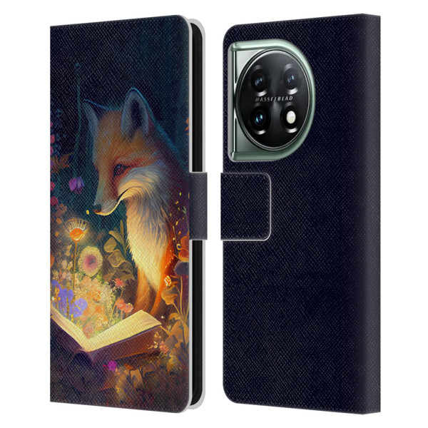 JK Stewart Art Fox Reading Leather Book Wallet Case Cover For OnePlus 11 5G