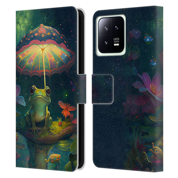 JK Stewart Art Frog With Umbrella Leather Book Wallet Case Cover For Xiaomi 13 5G