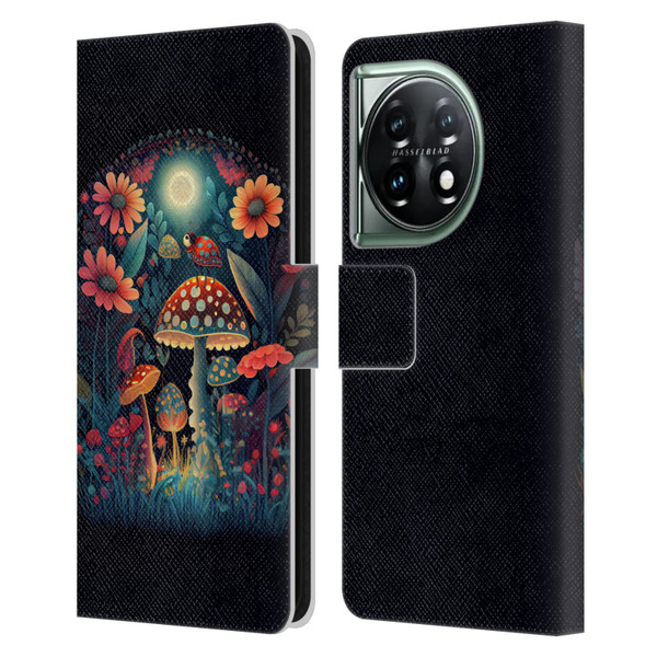 JK Stewart Graphics Ladybug On Mushroom Leather Book Wallet Case Cover For OnePlus 11 5G