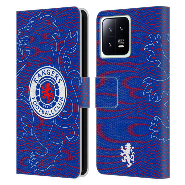 Rangers FC Crest Lion Pinstripes Pattern Leather Book Wallet Case Cover For Xiaomi 13 5G