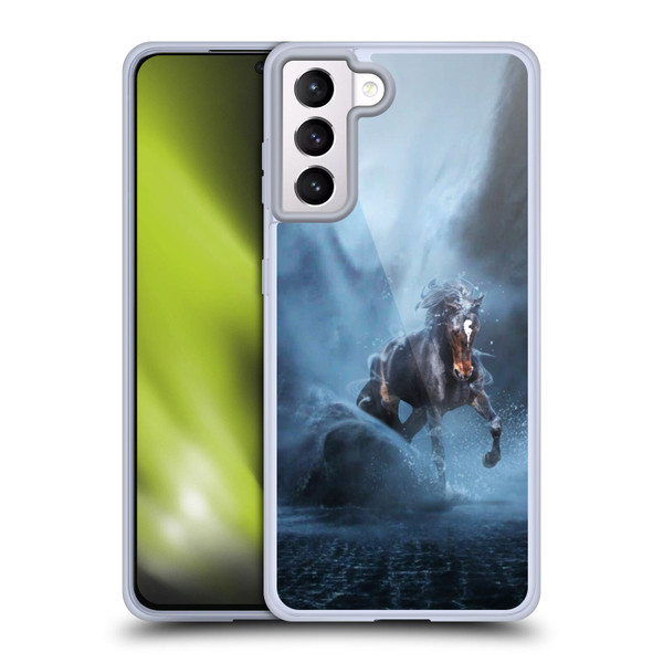 Klaudia Senator Animal Art Black Horse Soft Gel Case for Samsung Galaxy S21+ 5G