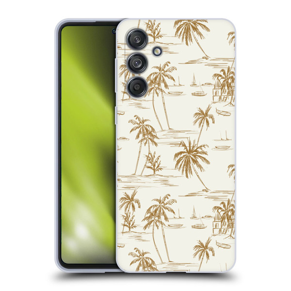 Anis Illustration Mix Pattern Beach Beige Gold Soft Gel Case for Samsung Galaxy M55 5G