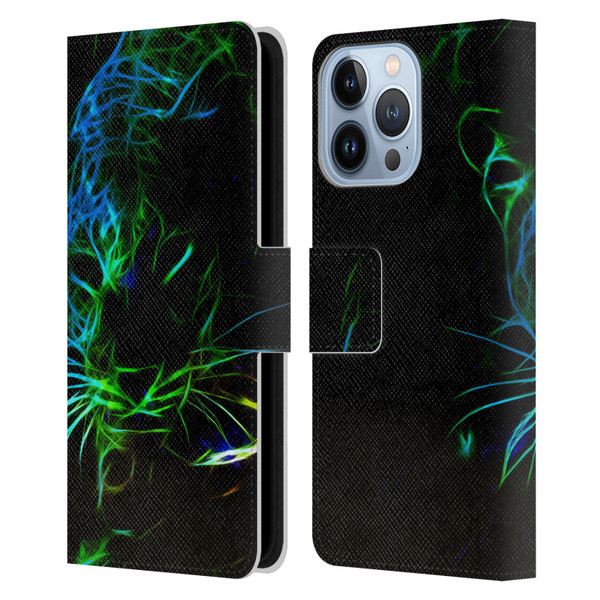 Simone Gatterwe Animals Neon Leopard Leather Book Wallet Case Cover For Apple iPhone 13 Pro