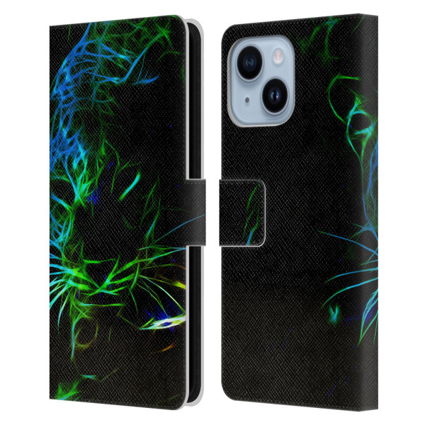 Simone Gatterwe Animals Neon Leopard Leather Book Wallet Case Cover For Apple iPhone 14 Plus