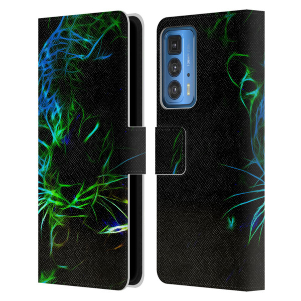 Simone Gatterwe Animals Neon Leopard Leather Book Wallet Case Cover For Motorola Edge 20 Pro