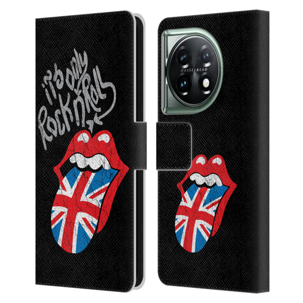 The Rolling Stones Albums Only Rock And Roll Distressed Leather Book Wallet Case Cover For OnePlus 11 5G