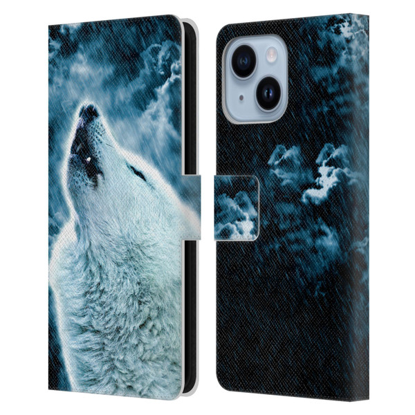 Simone Gatterwe Animals 2 Howling Wolf Leather Book Wallet Case Cover For Apple iPhone 14 Plus