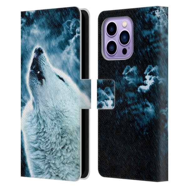 Simone Gatterwe Animals 2 Howling Wolf Leather Book Wallet Case Cover For Apple iPhone 14 Pro Max