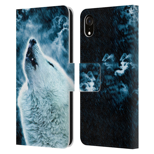 Simone Gatterwe Animals 2 Howling Wolf Leather Book Wallet Case Cover For Apple iPhone XR