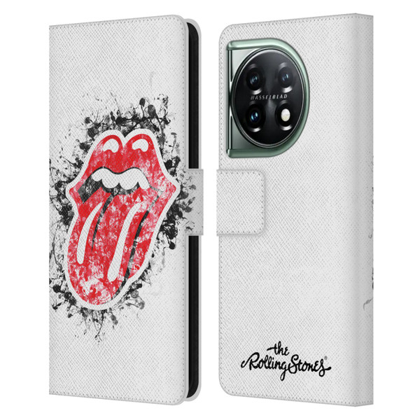 The Rolling Stones Licks Collection Distressed Look Tongue Leather Book Wallet Case Cover For OnePlus 11 5G