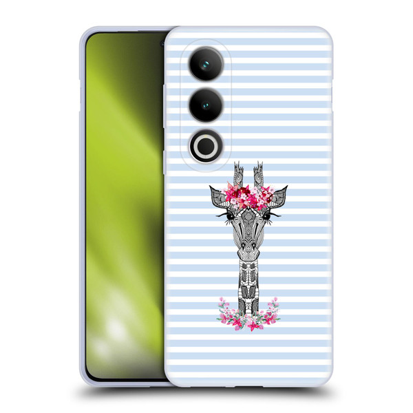 Monika Strigel Flower Giraffe And Stripes Blue Soft Gel Case for OPPO OnePlus Ace 3V 5G