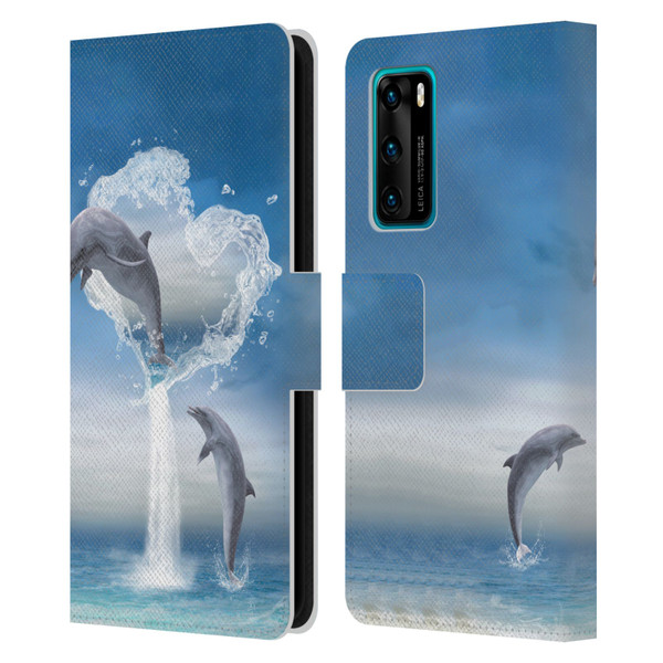 Simone Gatterwe Dolphins Lovers Leather Book Wallet Case Cover For Huawei P40 5G