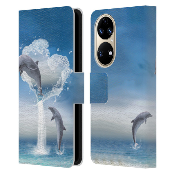 Simone Gatterwe Dolphins Lovers Leather Book Wallet Case Cover For Huawei P50
