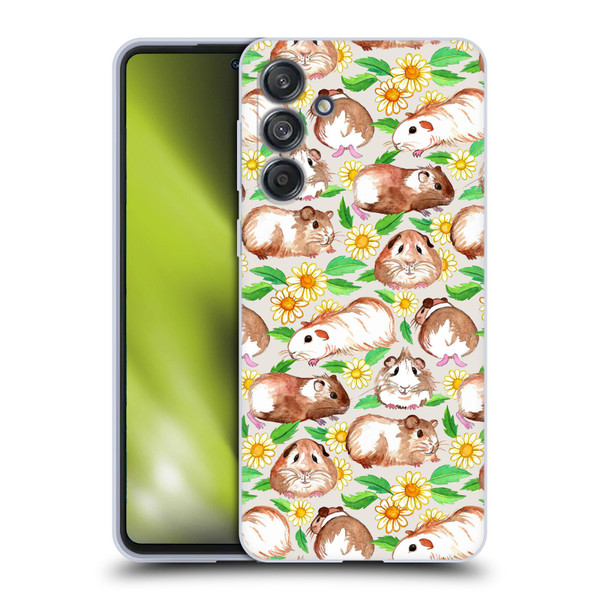 Micklyn Le Feuvre Patterns 2 Guinea Pigs And Daisies In Watercolour On Tan Soft Gel Case for Samsung Galaxy M55 5G