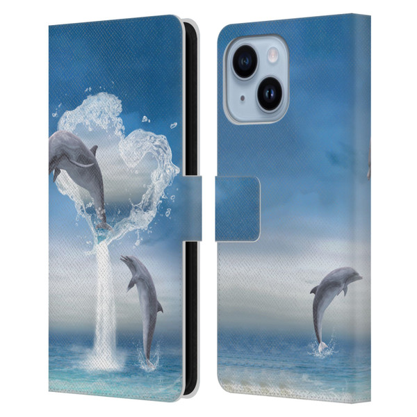 Simone Gatterwe Dolphins Lovers Leather Book Wallet Case Cover For Apple iPhone 14 Plus