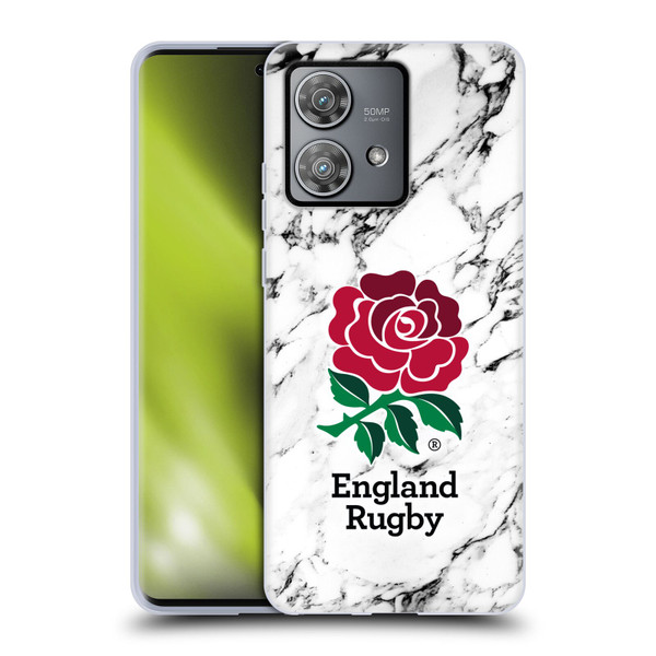 England Rugby Union Marble White Soft Gel Case for Motorola Edge 40 Neo 5G