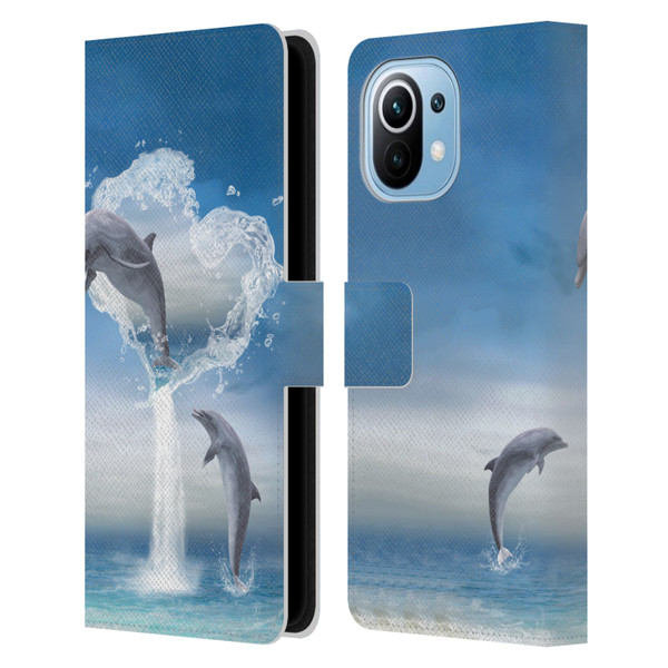 Simone Gatterwe Dolphins Lovers Leather Book Wallet Case Cover For Xiaomi Mi 11