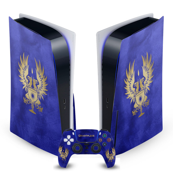 EA Bioware Dragon Age Heraldry Grey Wardens Gold Vinyl Sticker Skin Decal Cover for Sony PS5 Disc Edition Bundle