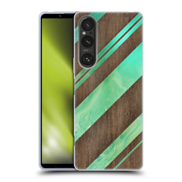 Alyn Spiller Wood & Resin Diagonal Stripes Soft Gel Case for Sony Xperia 1 V 5G