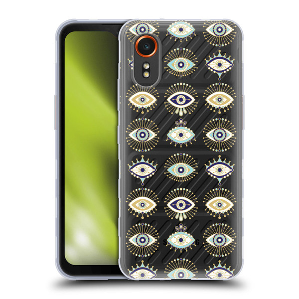 Cat Coquillette Linear White Evil Eyes Pattern Soft Gel Case for Samsung Galaxy Xcover7 5G