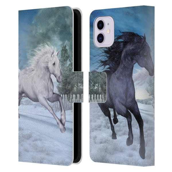 Simone Gatterwe Horses Freedom In The Snow Leather Book Wallet Case Cover For Apple iPhone 11