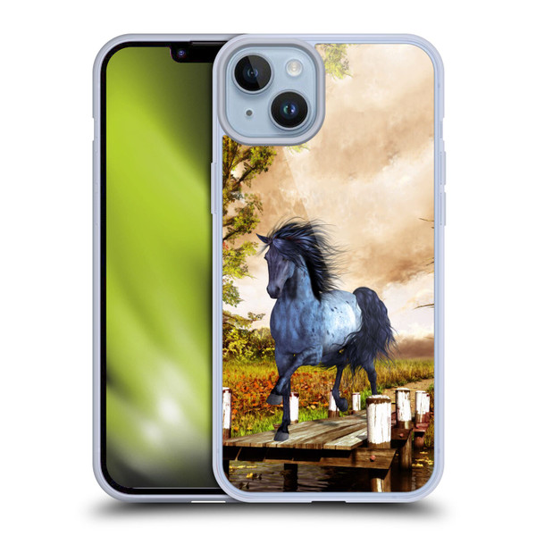 Simone Gatterwe Horses On The Lake Soft Gel Case for Apple iPhone 14 Plus