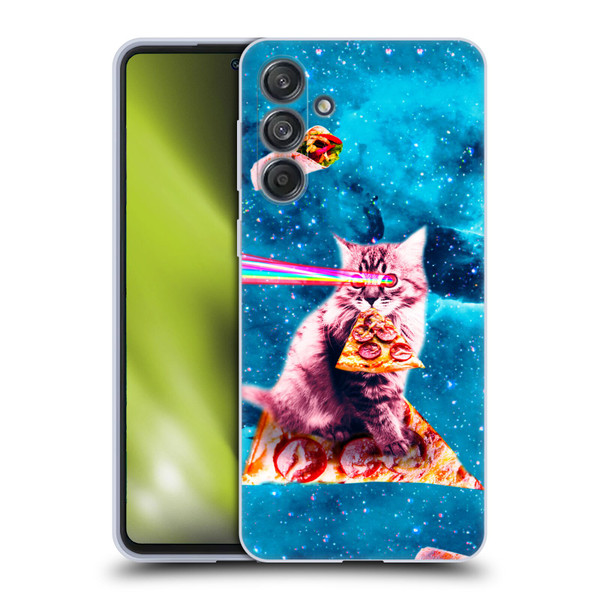 Random Galaxy Space Cat Lazer Eye & Pizza Soft Gel Case for Samsung Galaxy M55 5G