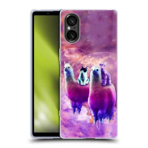 Random Galaxy Space Llama Kitty & Cat Soft Gel Case for Sony Xperia 5 V 5G
