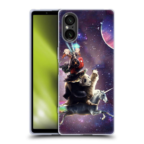 Random Galaxy Space Llama Unicorn Space Ride Soft Gel Case for Sony Xperia 5 V 5G