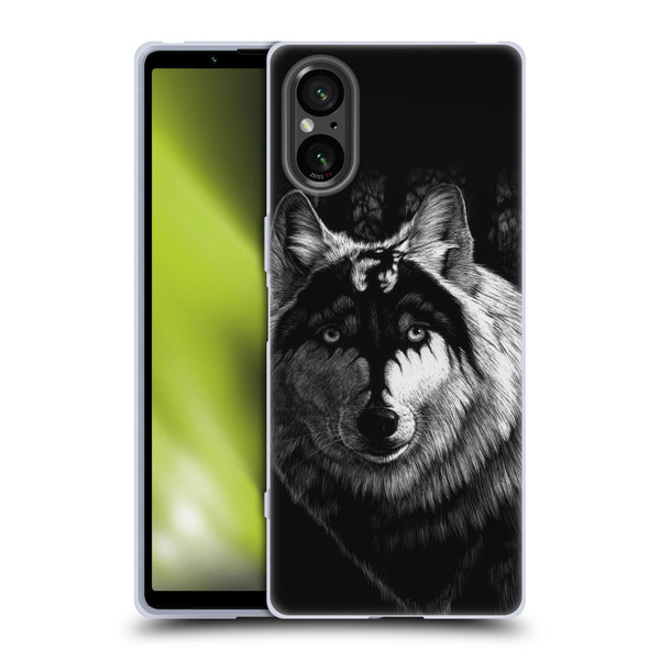 Stanley Morrison Black And White Gray Wolf With Dragon Marking Soft Gel Case for Sony Xperia 5 V 5G
